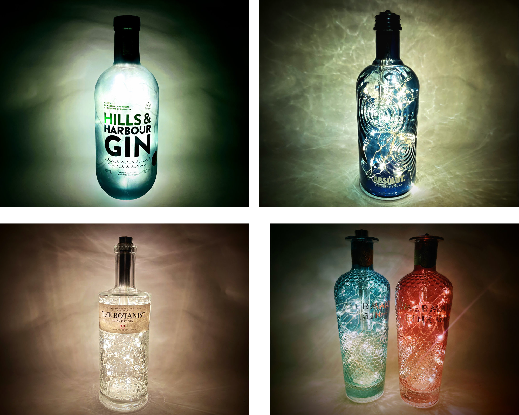 Gin-Glow Les bouteilles LED magiques Bouteilles de gin upcyclées