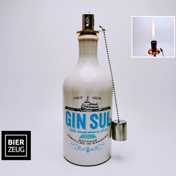 Gin Öllampe “Sul“ | Handgemachte Öllampe aus Gin Sul Flaschen | Upcycling | Handgefertigt | Individuell | Geschenk | Hamburg | Deko | H:24cm