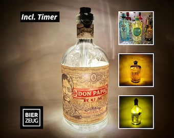 Beleuchtete Rum-Flaschen - Upcycling - LED-Flaschen für die Vitrine - LED-Lichterkette (Batterie) inklusive Timer - Don Papa Botucal Remedy