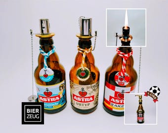 Astra Öllampe aus echter Astra Bierflasche – Handgemachte Design Petroleum Lampe – Geschenkidee für Hamburger, St. Pauli und Bier Fans