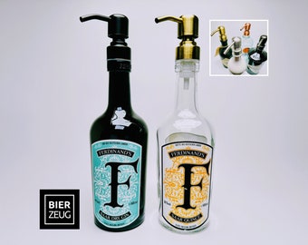 Ginzeepdispenser "Ferdinand" | Hergebruikte pompdispenser gemaakt van Ferdinands ginfles | Navulbaar met zeep | Badkamerdecoratie | Cadeau uit de Moezelstreek