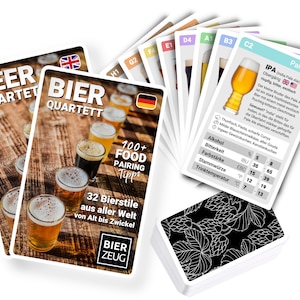 Bierkwartet Kaartspel – Het ultieme bierleerspel voor bierliefhebbers – 32 biersoorten wereldwijd – Meer dan 100 tips voor combinaties met eten – Cadeau