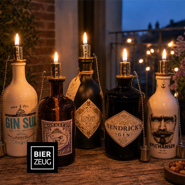 Gin Oil Lamps - Handmade Upcycled Oil Lamp from Gin Bottles | Lantern for Balcony & Garden | Gift for Gin Lovers | Outdoor Decor
