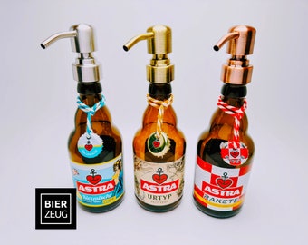 Astra soap dispenser “Kiezbrise” | Handmade & refillable soap dispensers made from Astra beer bottles | Upcycling gift for Hamburg fans