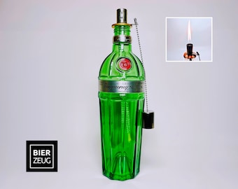 Gin Öllampe “Tanqueray“ | Handgemachte Öllampe aus Tanqueray Gin Flaschen | Upcycling | Handgemacht | Individuell | Geschenk | Deko | H:30cm