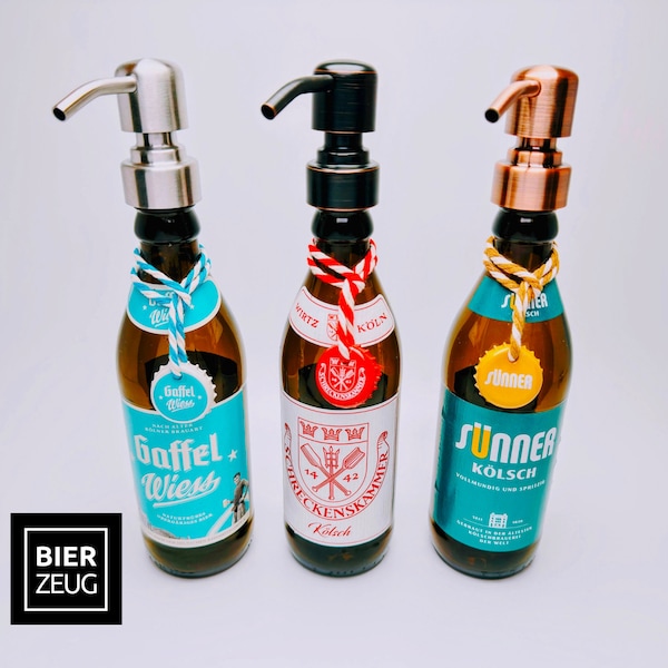 Kölsch soap dispenser “Rheinschaum” | Handmade & refillable soap dispensers made from Kölsch beer bottles | Upcycling gift for Cologne fans