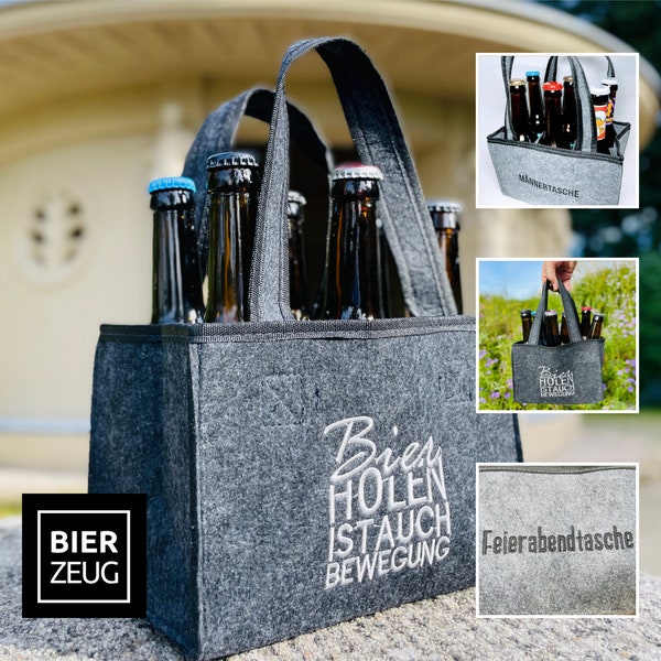 Flaschenträger “HopfenShopper” aus Filz für 6 Flaschen | Männerhandtasche Flaschentasche Sixpack für 6 Bierflaschen | 23 x 14 x 15cm