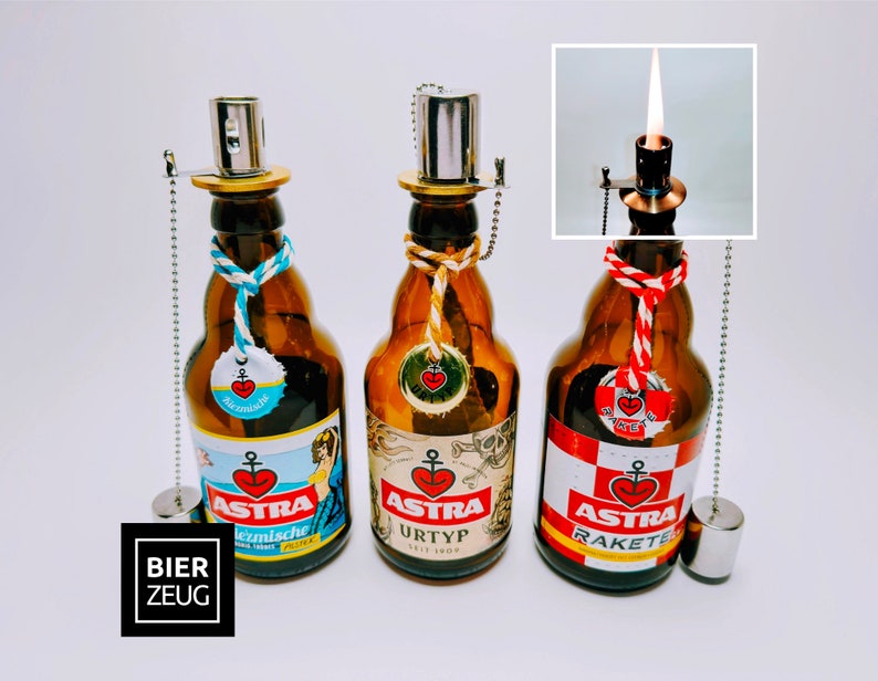 Astra oil lamp Hamburg night light Handmade oil lamps made from Astra beer bottles Upcycling gift for Hamburg St. Pauli fans image 1