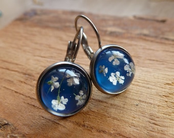 Real flower earrings, real flowers, stainless steel, surgical steel, hypoallergenic, handmade, unique piece, size M