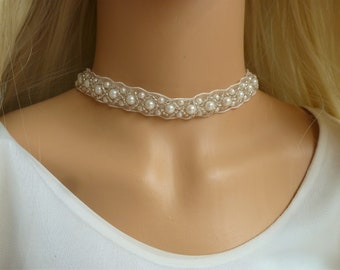 Kropfband, Choker, Halsband, Perlenkette, Perlenband, Trachtenkette, Hochzeit, Dirndlkette