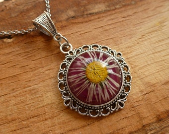 Schmuck mit echten Blüten, Trachtenkette, echtes Gänseblümchen, handgemacht, Einzelstück, Vintage, Dirndlschmuck, Dirndlkette