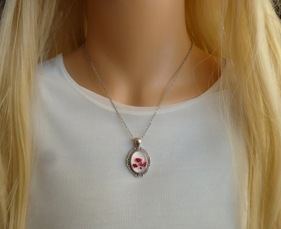 Real Flower Necklace, Real Blossoms, Pendant and Chain, Unique