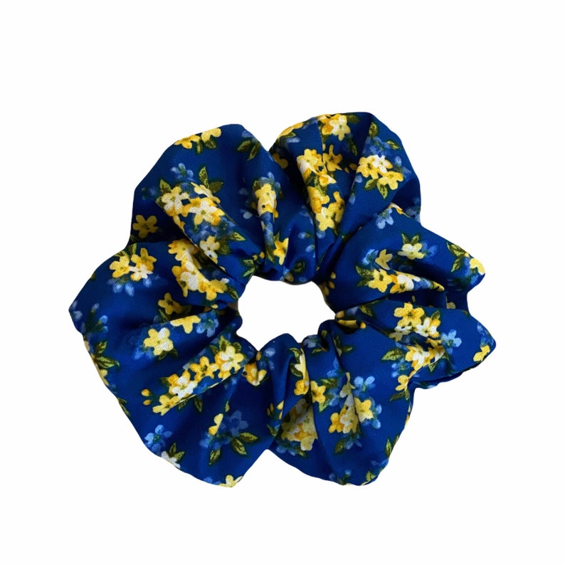 Lovely Blue Yellow Flower Scrunchie