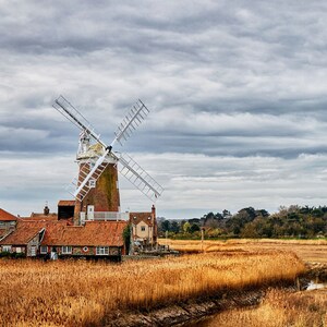 Moulin à vent, Norfolk, photographie de paysage, scène de campagne - Carte de voeux de luxe