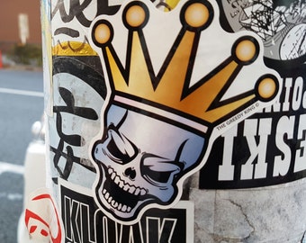 Greedy King Skull Glossy Sticker - 4"