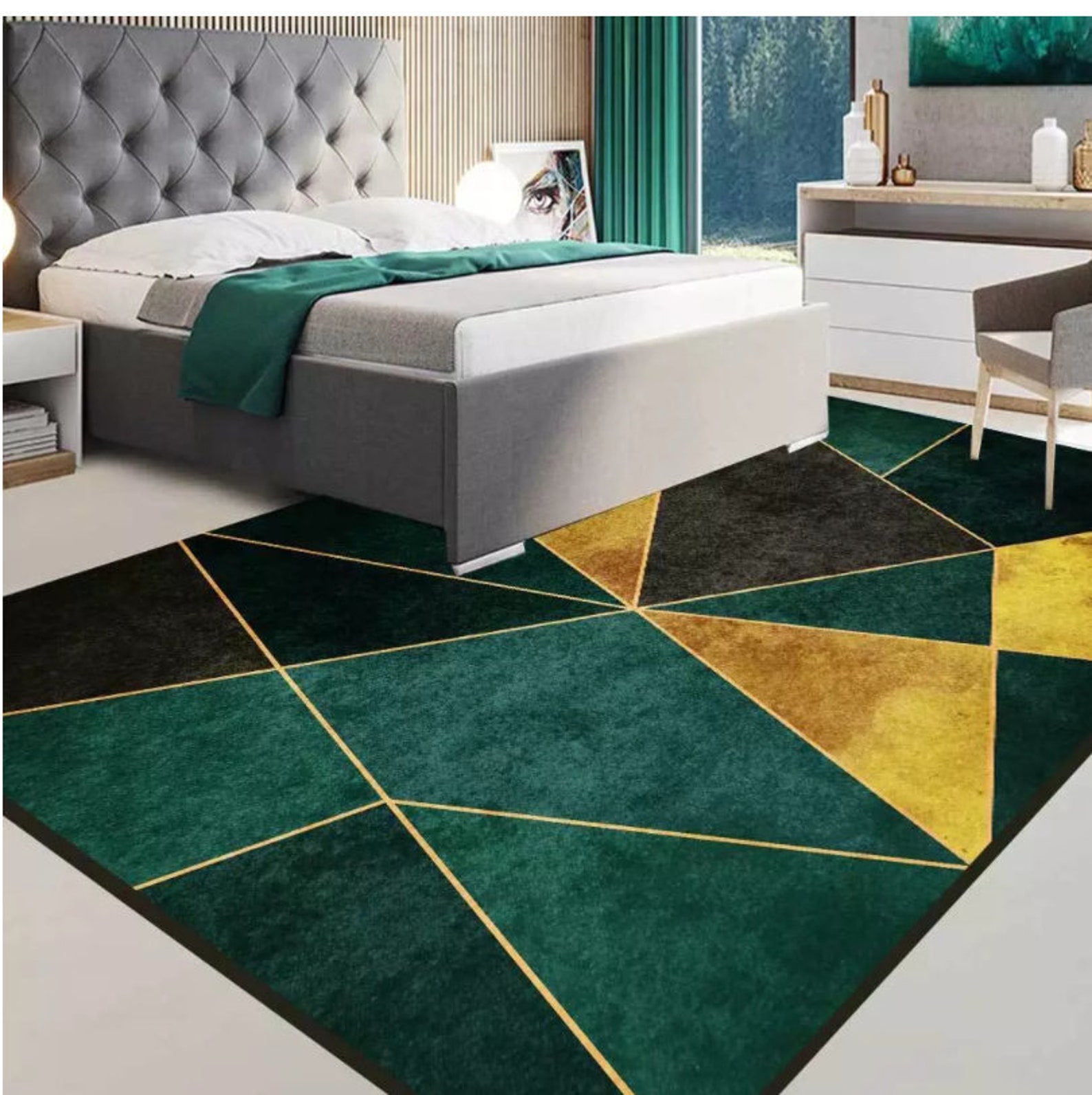 Carpet Modern Gold Geometric Rug Home Decore Etsy