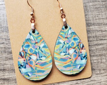 Colorful Neuro-Art Teardrop Earrings