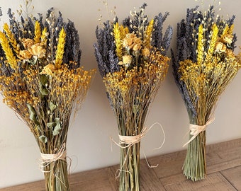 Dried Lavender & Yellow Rose Bouquet | Cottage Flowers | Bridesmaids Flowers