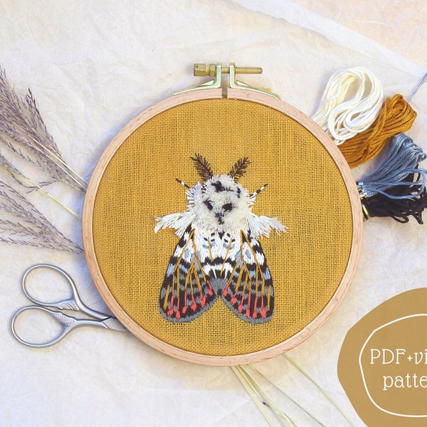 Miniature  embroidery moth,  butterfly embroidery design, insect pdf pattern download.