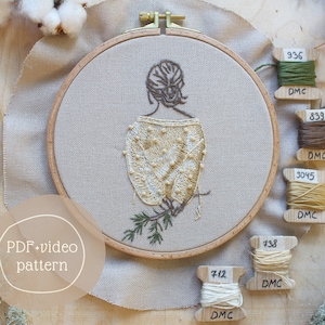 Dame en broderie de pull, motifs de broderie de Noël. Téléchargement numérique, modèle pdf. Femme, Hoop Art bricolage broderie