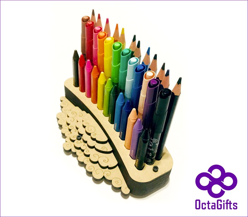 Jumbo Colored Pencils Holder Wood Pencil Holder Colouring Etsy