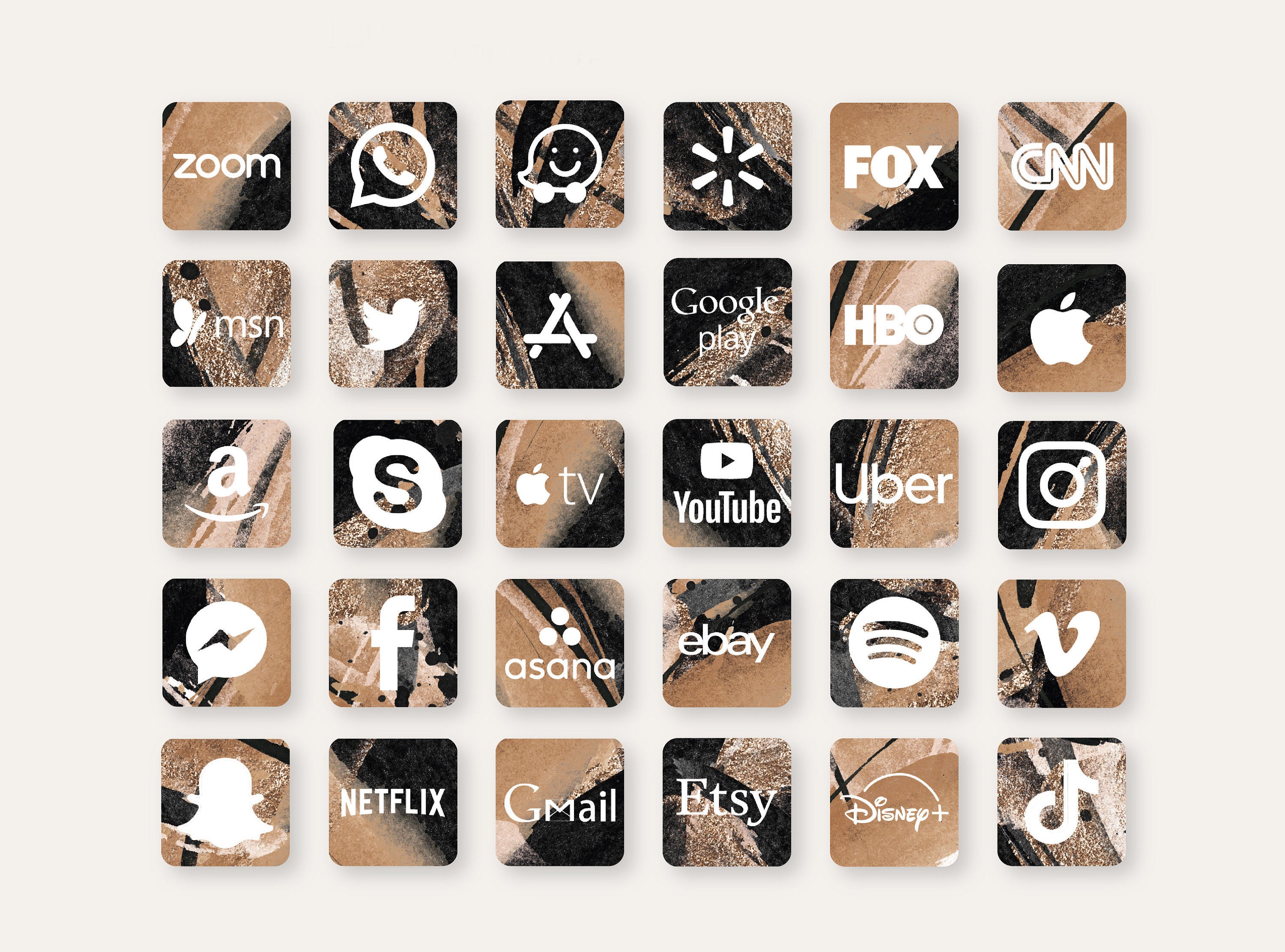 Bohemian Iphone Ios 14 App Icons Theme Pack Black Cream Blush Etsy