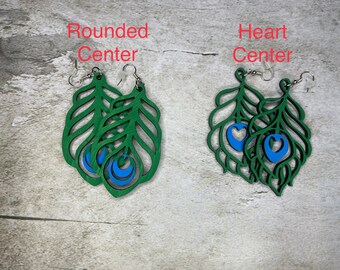 Peacock Earrings.  Wood Cut Earrings.