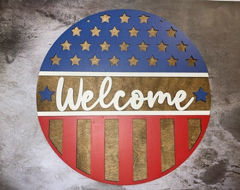 USA Flag Door Hanger.  Welcome Sign.