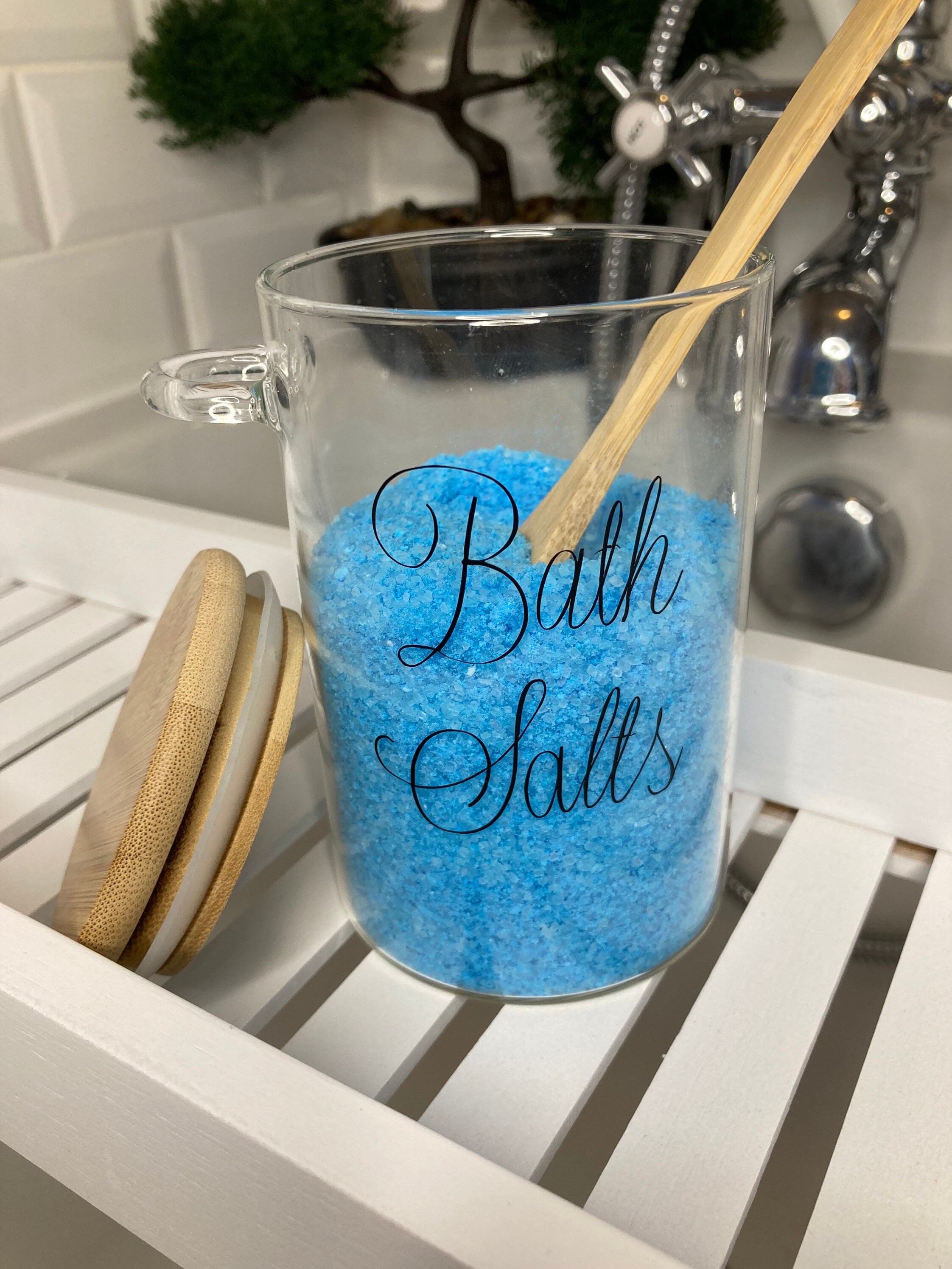 Bath Salt Jar bathtime bamboo lid storage jar with spoon Etsy