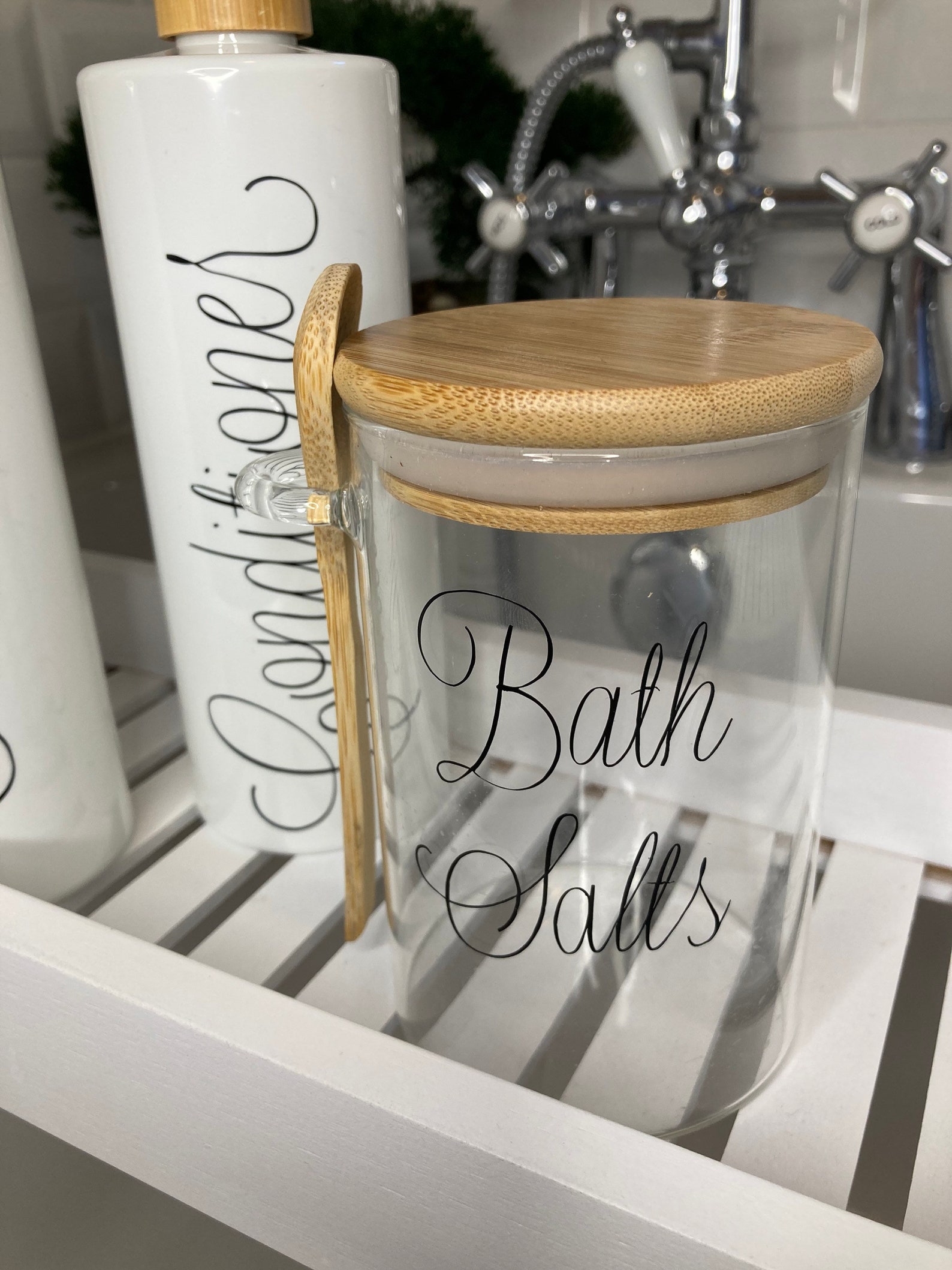 Bath Salt Jar bathtime bamboo lid storage jar with spoon Etsy
