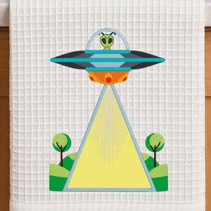 Alien Abduction Kitchen Towel: Funny Sci-Fi UFO Decor