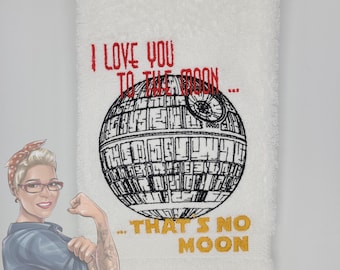 That's No Moon Hand Towel Design – Star Wars Inspired, Funny Space Towel, Geeky Gift, Death Star Towel, Sci-Fi Kitchen Towel