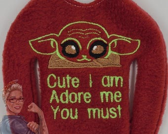 Grogu Fleece Shirt: Embroidered Christmas Elf/Doll Clothing