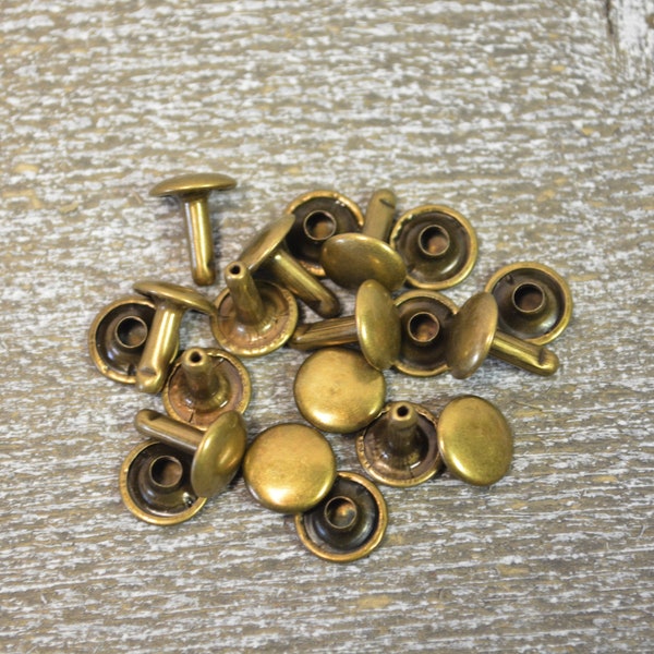 100 Sets Rivets, Double Cap Rivets, Antique Brass Leather Rivets, Antique Brass Rivets, Antique Brass 10mm Rivets, Antique Brass 8mm Rivets