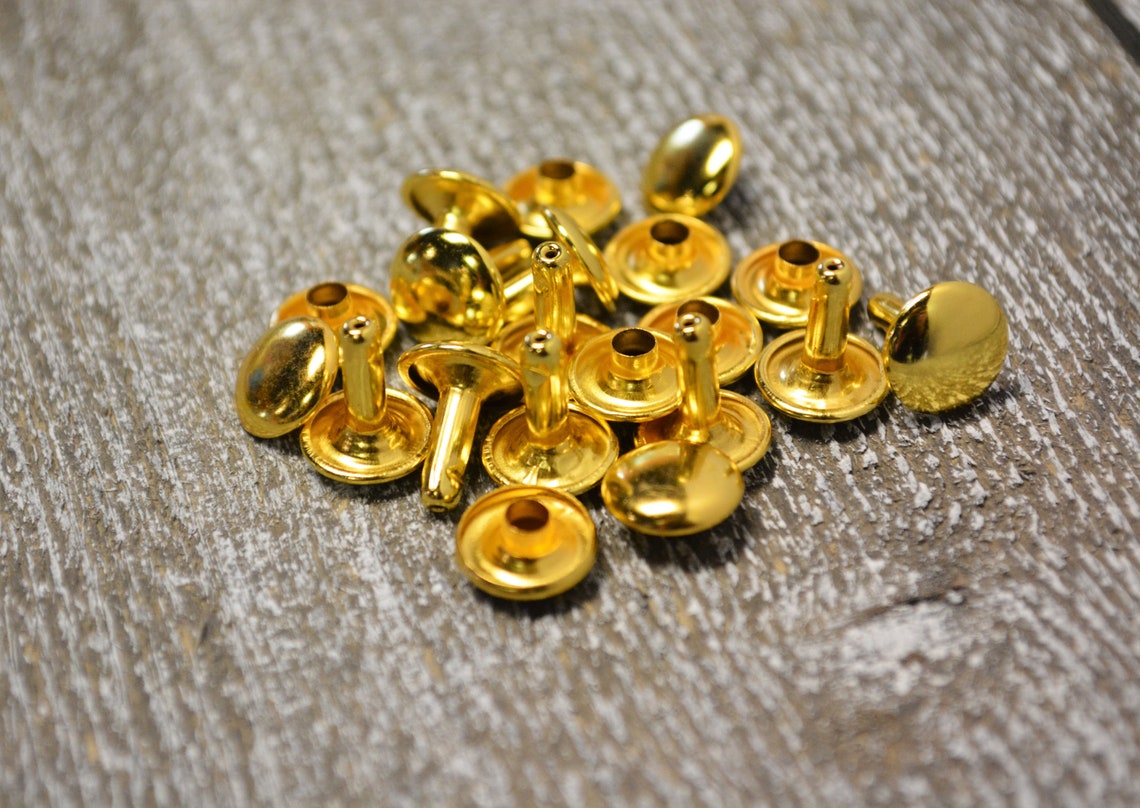 100 Sets Rivets, Gold Double Cap Rivets, Gold Leather Rivets, Gold