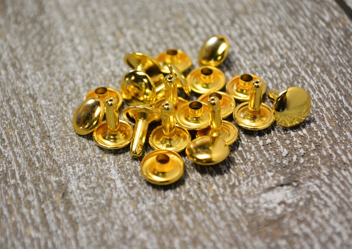 100 Sets Rivets, Gold Double Cap Rivets, Gold Leather Rivets, Gold ...