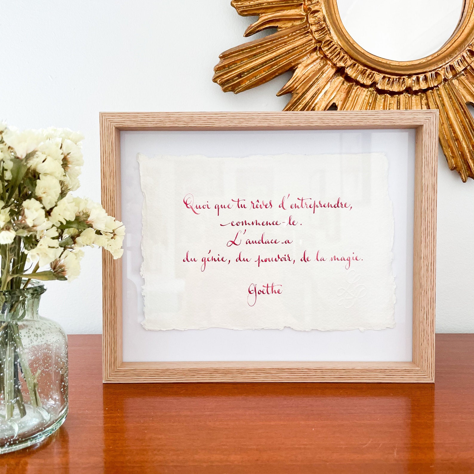 Calligraphie fait main citation manuscrite citation goethe