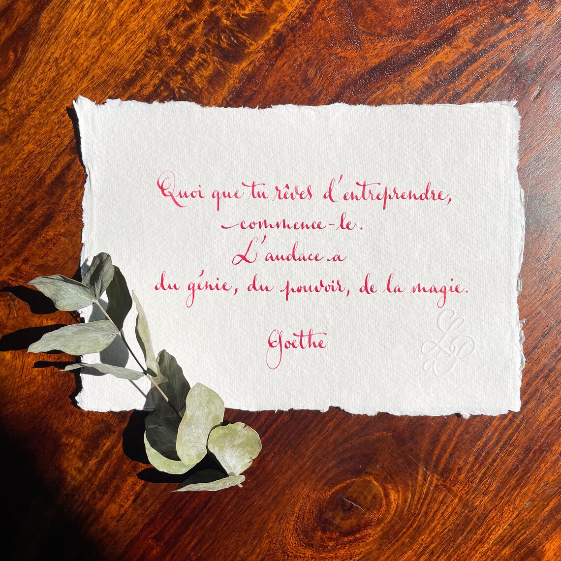 Calligraphie fait main citation manuscrite citation goethe
