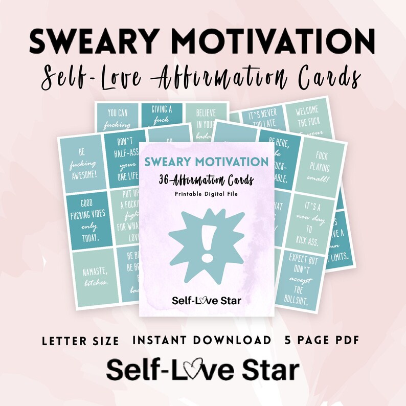 Sweary Motivation Printable Affirmation Cards Self love Etsy