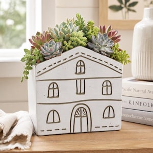House Shaped Cement Planter for 4 Inch Pot | Gable Cachepot | Succulent Planter | Cottage Home Decor | Housewarming Gift