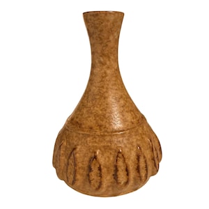 Vintage Pottery Craft Bud Vase  Tan and Brown Stoneware Leaf Design