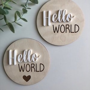 Hello World Disc 4 Round Wooden Baby Sign Birth Sign Birth Announcement ...