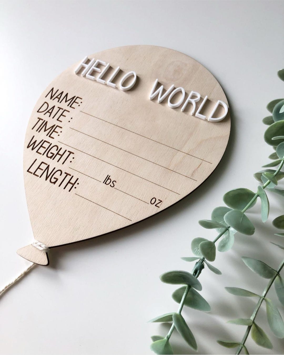 Hello World Balloon Birth Stat Baby Announcement Sign Newborn Baby Name ...