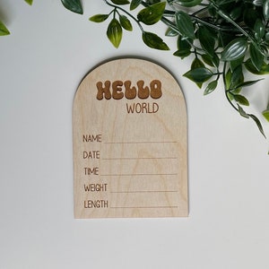 Bonjour, je m'appelle Panneau d'annonce pour nouveau-né en bois | Décoration pour chambre d'enfant, stats de naissance | Cadeau baby shower |