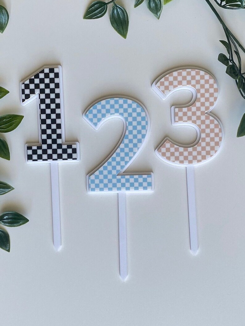 Checkered Number Cake Topper | Race Car Theme Birthday Decor | Rad Dude ...