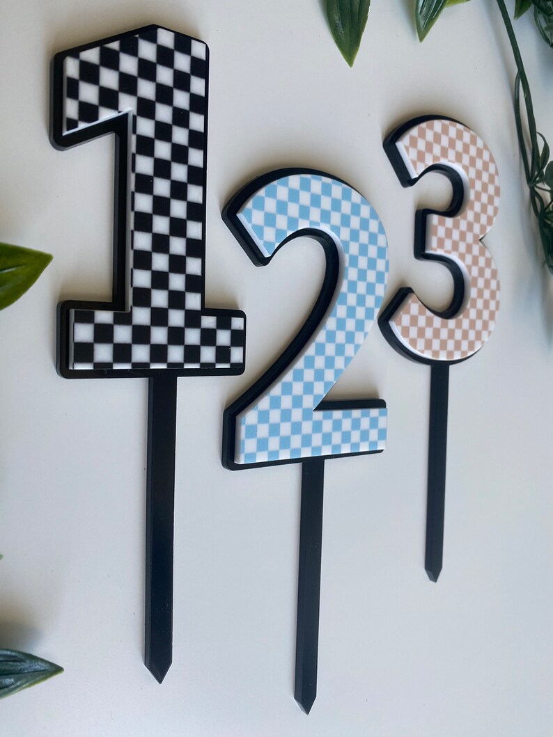 Checkered Number Cake Topper | Race Car Theme Birthday Decor | Rad Dude ...