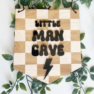 Banner colgante para la cueva del hombrecito / Decoración para habitación de niño / Decoración con rayo / Decoración de guardería a cuadros / Larga vida a la infancia
