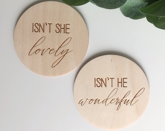 It's a boy It's a girl Isn’t she lovely Isn’t he wonderful Double Sided Gender Reveal Disc Birth Announcement Sign Gender Neutral Reveal