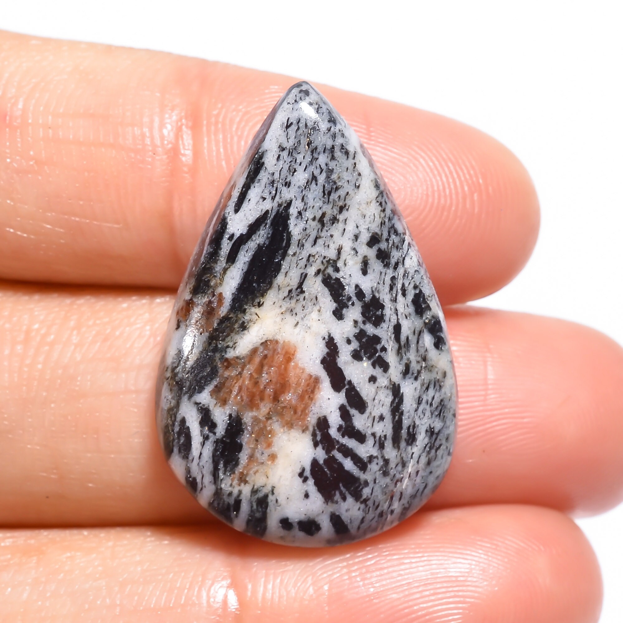 Beautiful Top Grade Quality 100% Natural Hornblende Pear Shape Cabochon Loose Gemstone For Making Jewelry 24.5 Ct 35X18X5 mm AH-1489