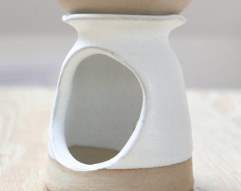 Wax Melt/Oil Burner, Hand Thrown Stoneware, Matt White Glaze